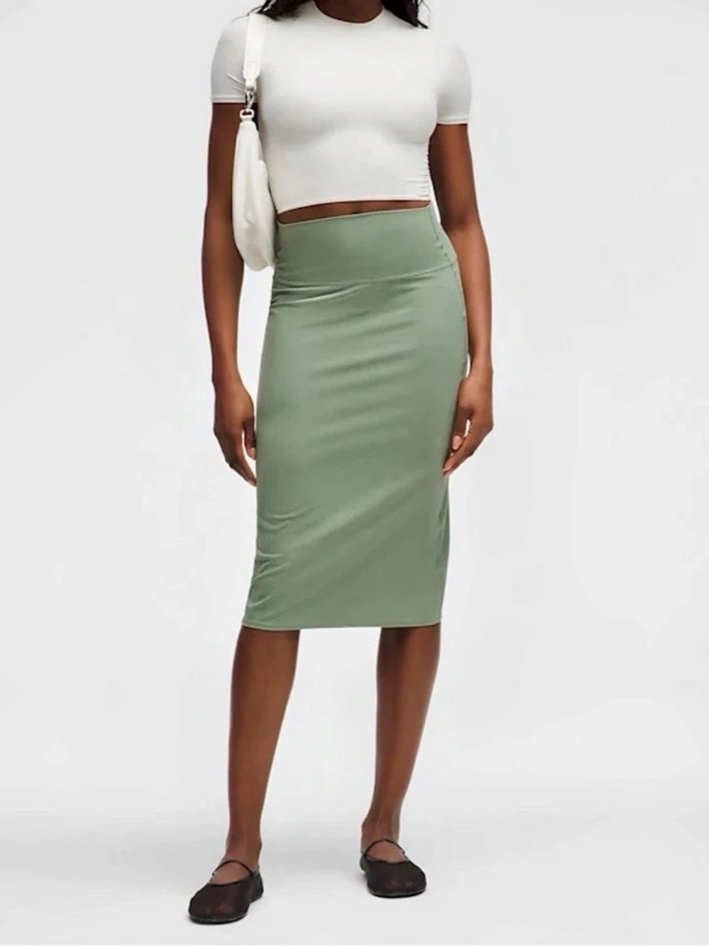 NWOT—LULULEMON $88 Nulu Slim-Fit HR Midi Skirt, Size 6, Willow Leaf (Sage Green)